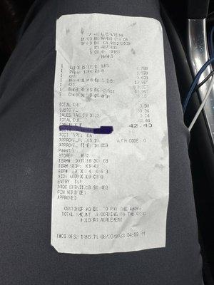 Receipt with the extra item