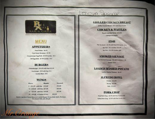 Menu(Backside)