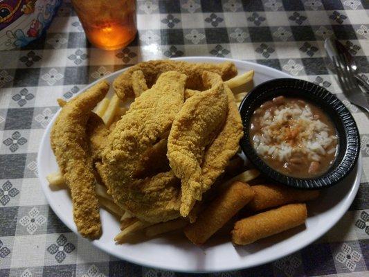 Super Catch 8-11 fillets with hushpuppies, fries & red beans w/rice.