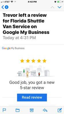 FloridaShuttleVan.com 5 STAR REVIEW