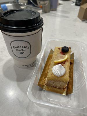 Cappuccino and a lemon bar.