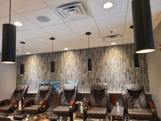 Picture of the pedicure stations.  A very modern and clean salon.