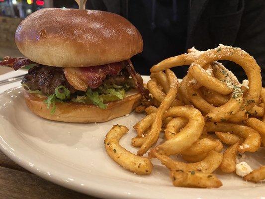 Bison burger- automatically comes with side of curly fries