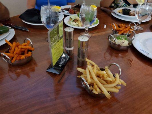 Fresh french fries and sweet potatoes and mashed potatoes that they bring from the back.