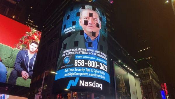 Times Square New York featured on Nasdaq Jumbotron.