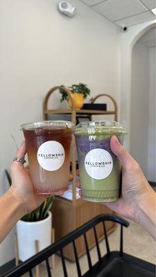 summer drinks: watermelon mint cold brew lemonade & coconut ube cloud matcha latte