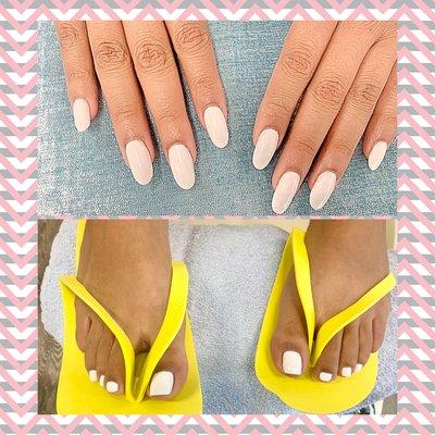 Acrylic nails with Gel Manicure, Regular Pedicure