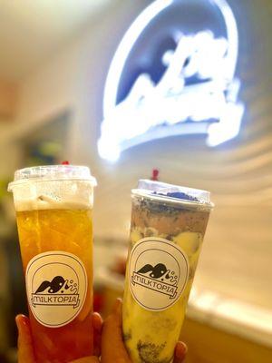 Drinks: Oreo Brulee and paradise Island fruit tea