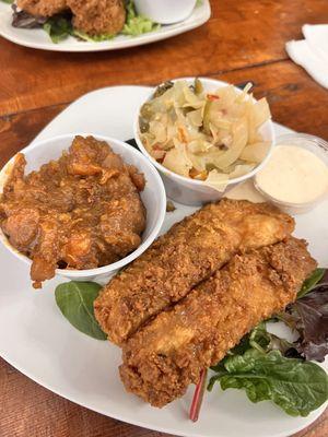 Catfish platter Yams with Pineapples and Sautéed Veggies