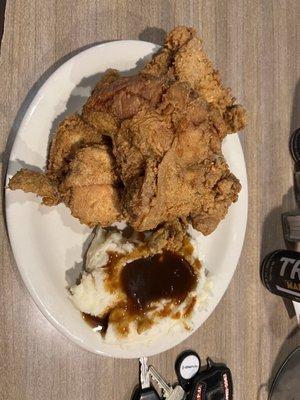 Fried chicken and mashed potato.