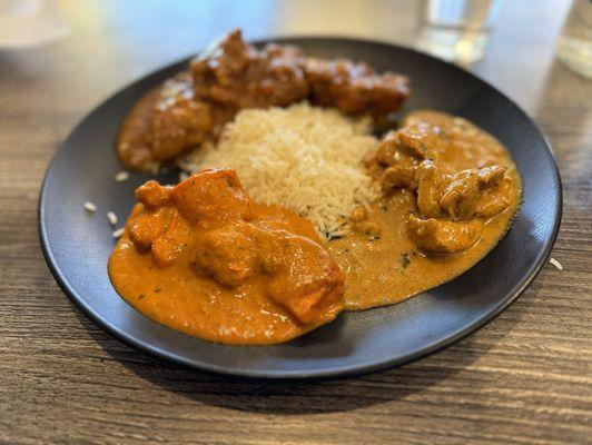 Second plate... chicken tikka masala, mutton curry and chicken chin... something