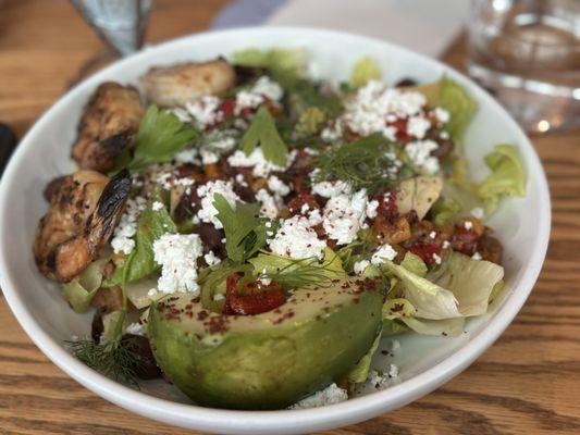 Mediterranean salad with Grilled Shrimp and Avocado