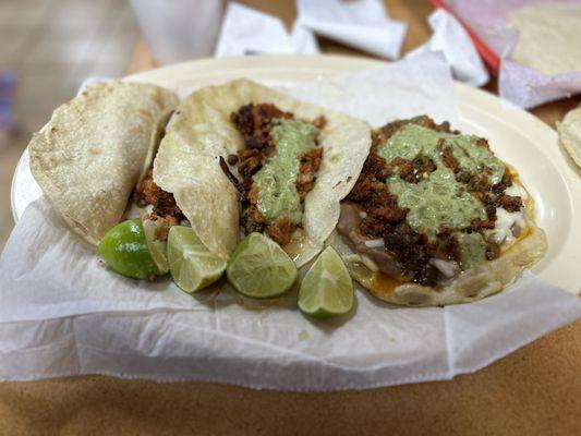 Tacos de pastor, and a picadita de campechano (steak and chorizo)!  These are my two absolute favorite things!