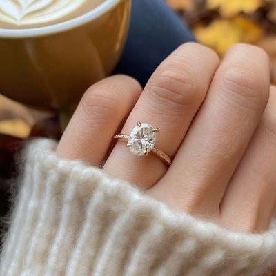 Oval lab grown diamond engagement ring