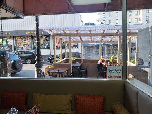 Indoor view of the outdoor seating area