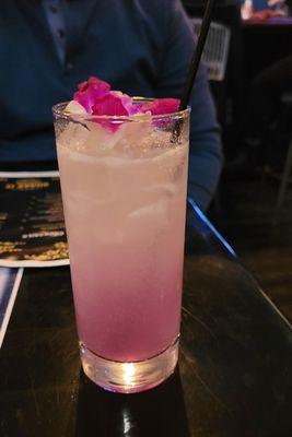 The Mistyque: Gin, Lemon Juice, Butterfly Pea Flower, Egg White and Soda Water.