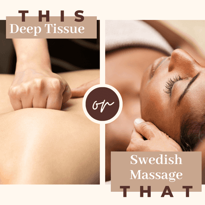 Tension in your muscles can cause pain and stiffness. A 
Swedish or Deep Tissue massage can help you release that tension,