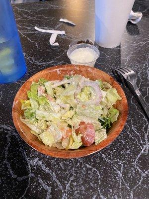 Side salad with blue cheese dressing