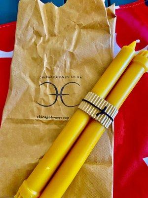 Chicago locally made beeswax taper candles-August 2022