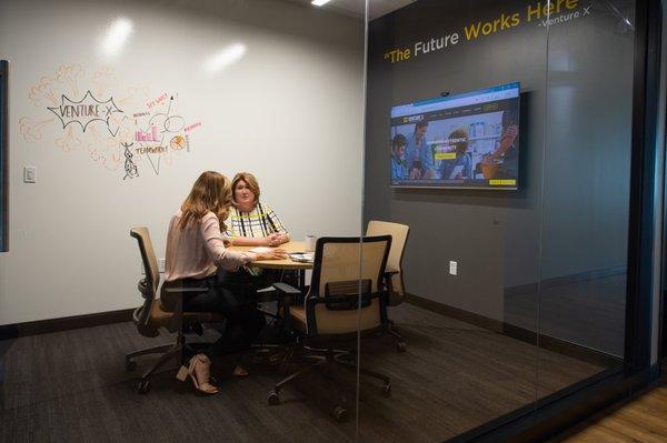 All meeting rooms come equipped with video conferencing, dry erase wall and comfortable seating.