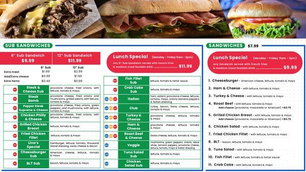 Menu Subs & Sandwiches