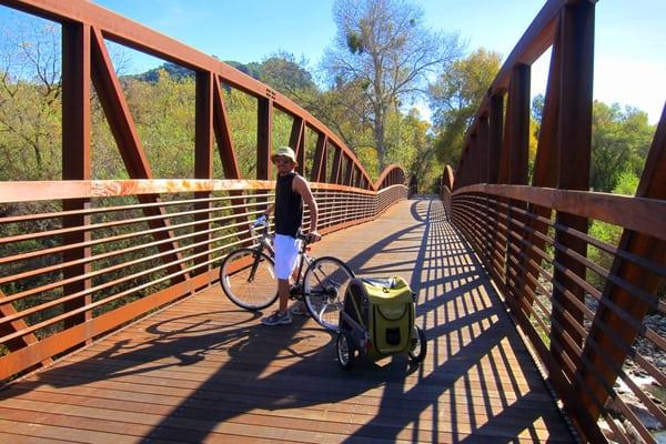 boyfriend on the bridge... with kittens in tow! :) ojai to ventura bike trail...