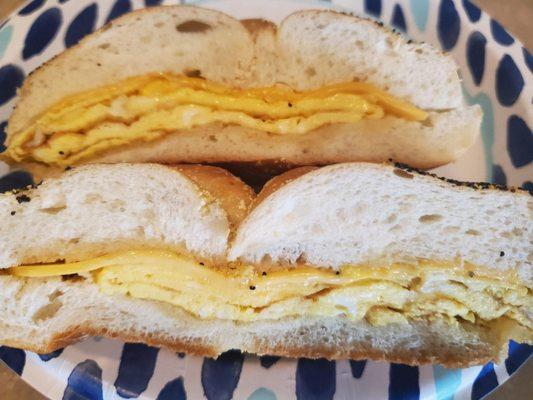 Scrambled and cheese on a roll