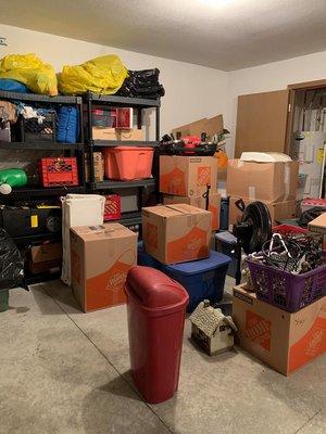 Note the shelves packed with stuff from the garage and left full so I'd have to empty them!