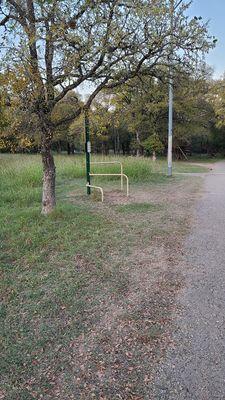 Workout stations, behind the trail