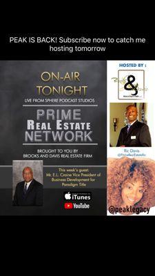 Join Patricia Creswell of PEAK Legacy as she co-hosts Prime Real Estate Network w/ Ric Davis. Special guest is E.L. Crane of Paradigm Title