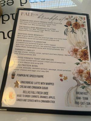 Fall seasonal menu