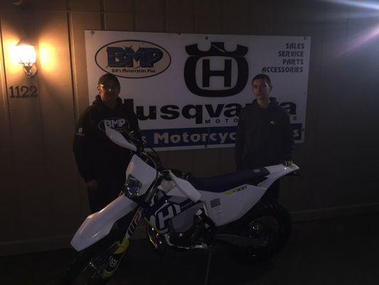 Jackson taking delivery of his new Husqvarna TE300