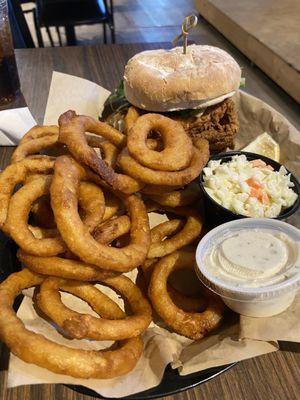 Haddock Sandwich with order of onion rings . At lunch the sandwich is only the sandwich . $20 haddock Sandwich,