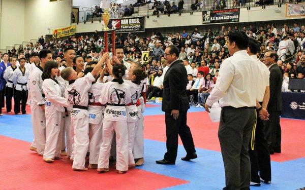 Being the only Team with all color belts, My Focus TKD beat 4 black belt teams earning 2nd Place at the Golden State Open TKD Championships!