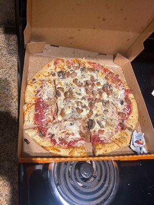 even the special pizza is cut weird.