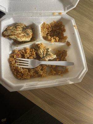 The two chicken breast and the little rice.  Grilled Chicken Breast