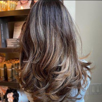 Ash Brown Balayage with trim and blowout. 

Hair by Israel