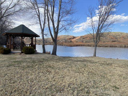 Gazebo near pond