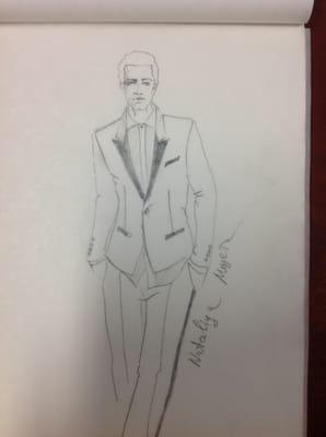 Men's Tuxedo Suit (shirt, jacket, cummerbund, and pants) designed and sketched by Nataliya Lucia Meyer.