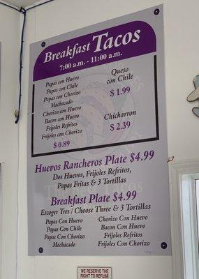 Breakfast Menu