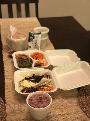 Bibimbap with tofu, free banchan, soon dubu