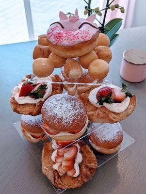 Strawberry puff pastries + strawberry cream donuts!