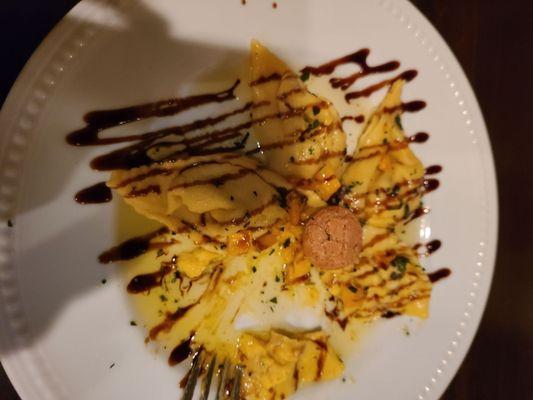 Butternut squash ravioli with sage and balsamic glaze