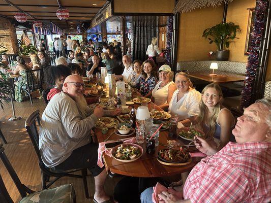 Billy's At the Beach bday dinner after the boat. The Avalon pontoon launched from their back deck and the dbl decker just a few doors down