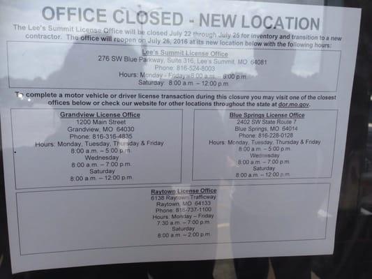 Notice of new LS location and hours