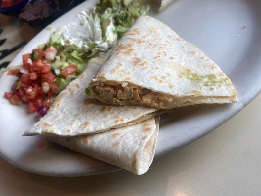 Shredded chicken quesadilla