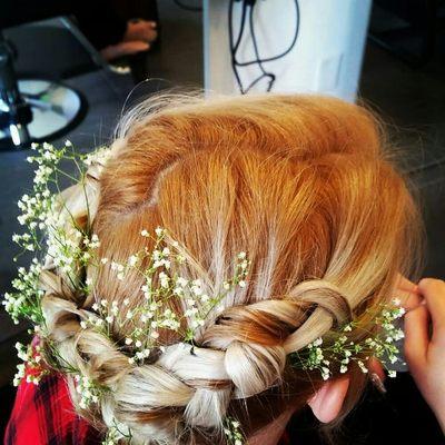 Beautiful whimsical updo for Prom. Dutch braid or reverse french braid.