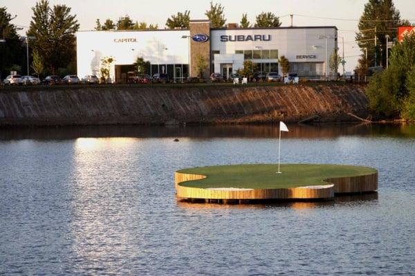 Come and see our floating golf green and take a swing!!