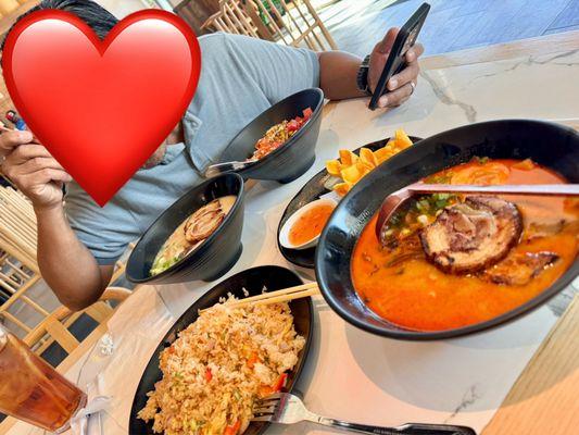 Shrimp Fried Rice, Tonkotsu Ramen, Salmon Poké Bowl, Crab Rangoon, Tan Tan Ramen