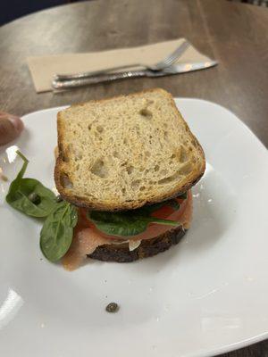 Lox with all the fix-ins on toasted sourdough. Delicious.